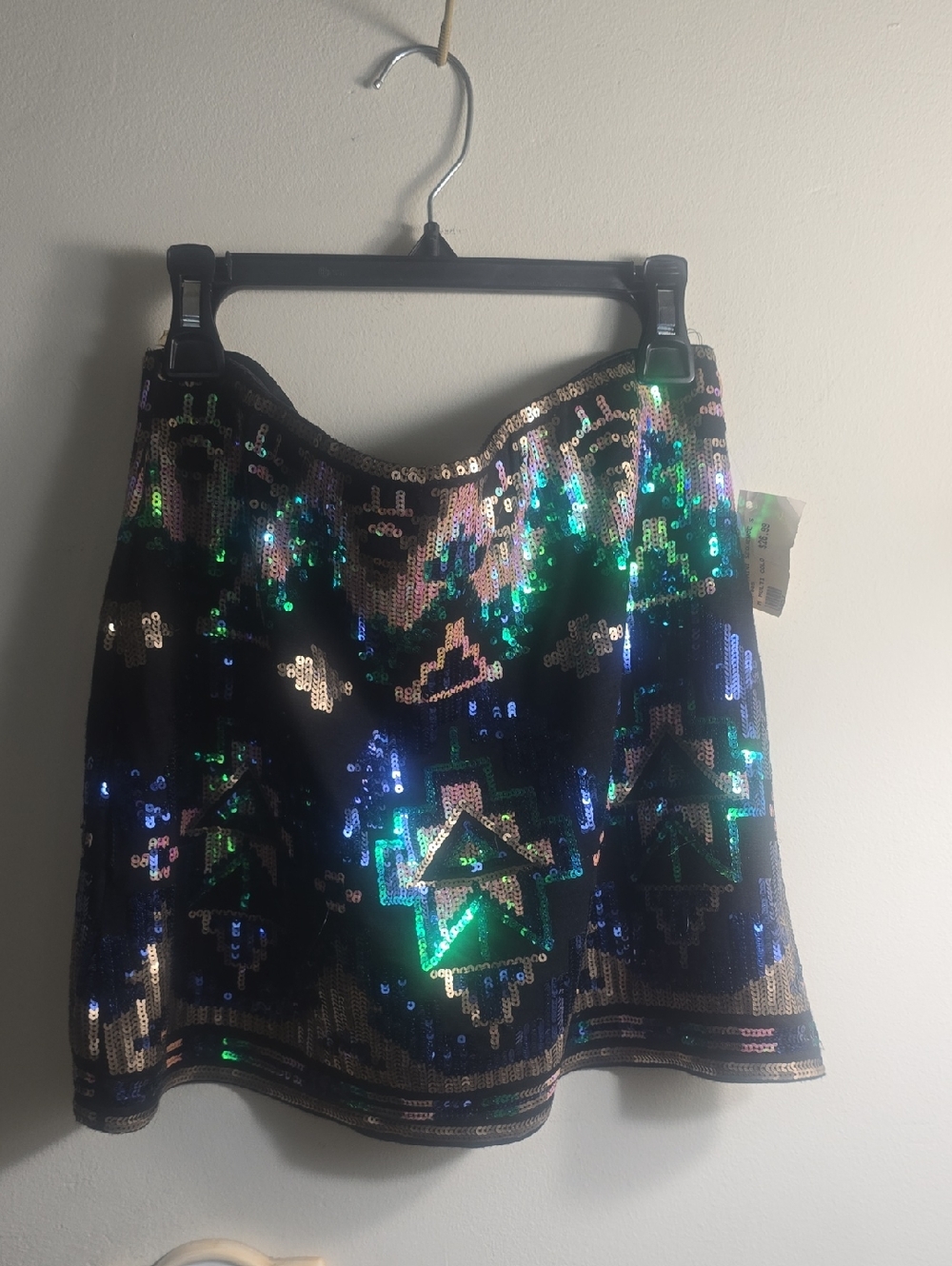 verty Black Mini Skirt with Iridescent Green & Blue Sequins